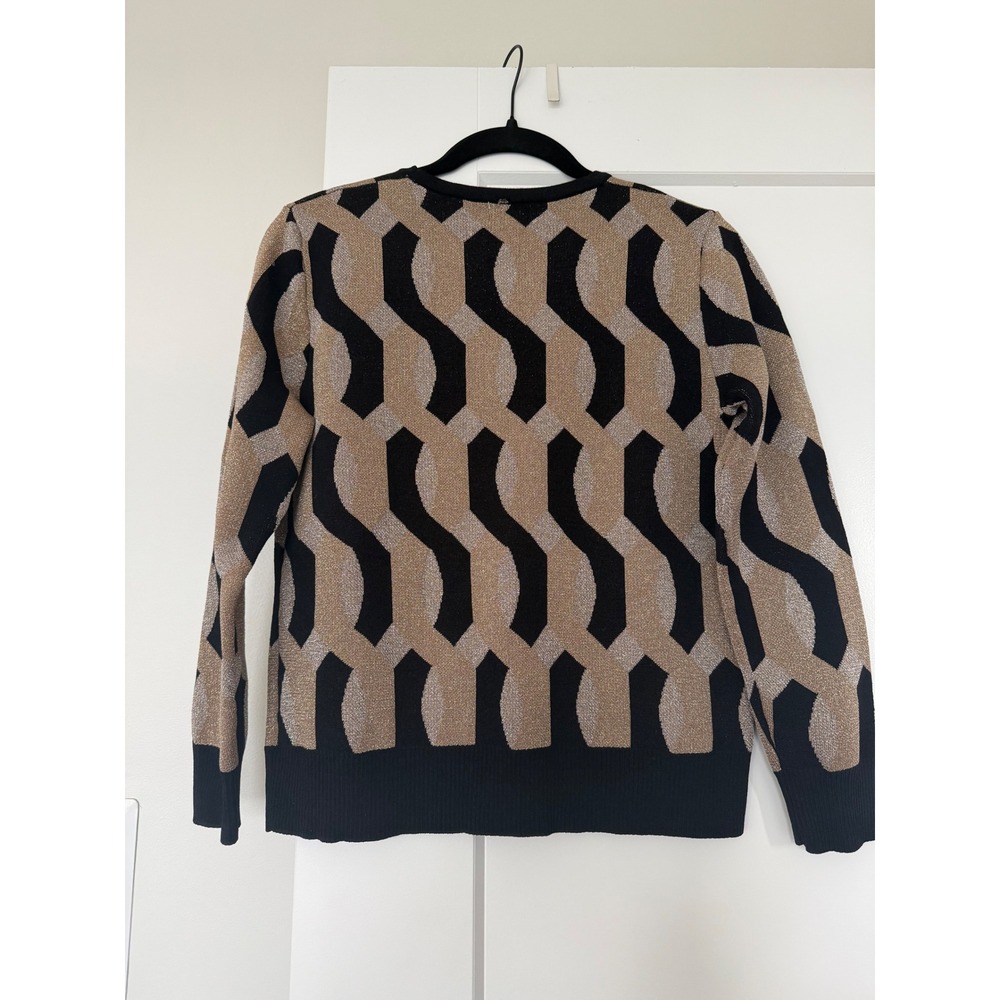 YAL New York Womens Metallic Geometric Glitter Knit Sweater Black Gold Silver M - Picture 10 of 13
